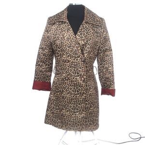 Via Spiga Leopard Print Double Button Red Lining Size M‎ Jacket